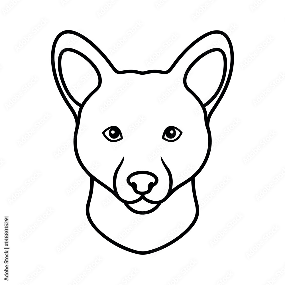 Baby Dingo Face Outline Line Art Vector Baby Dingo Face Outline Line Art Vector