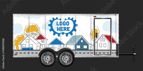 Enclosed Cargo Trailer Mockup with House Design