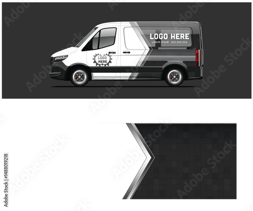 Modern Van Mockup with Black and White Design Template