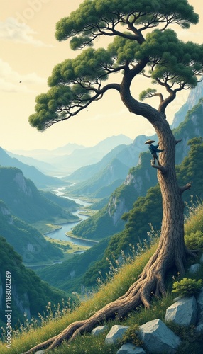 Tapety artystyczne mountain landscape with trees