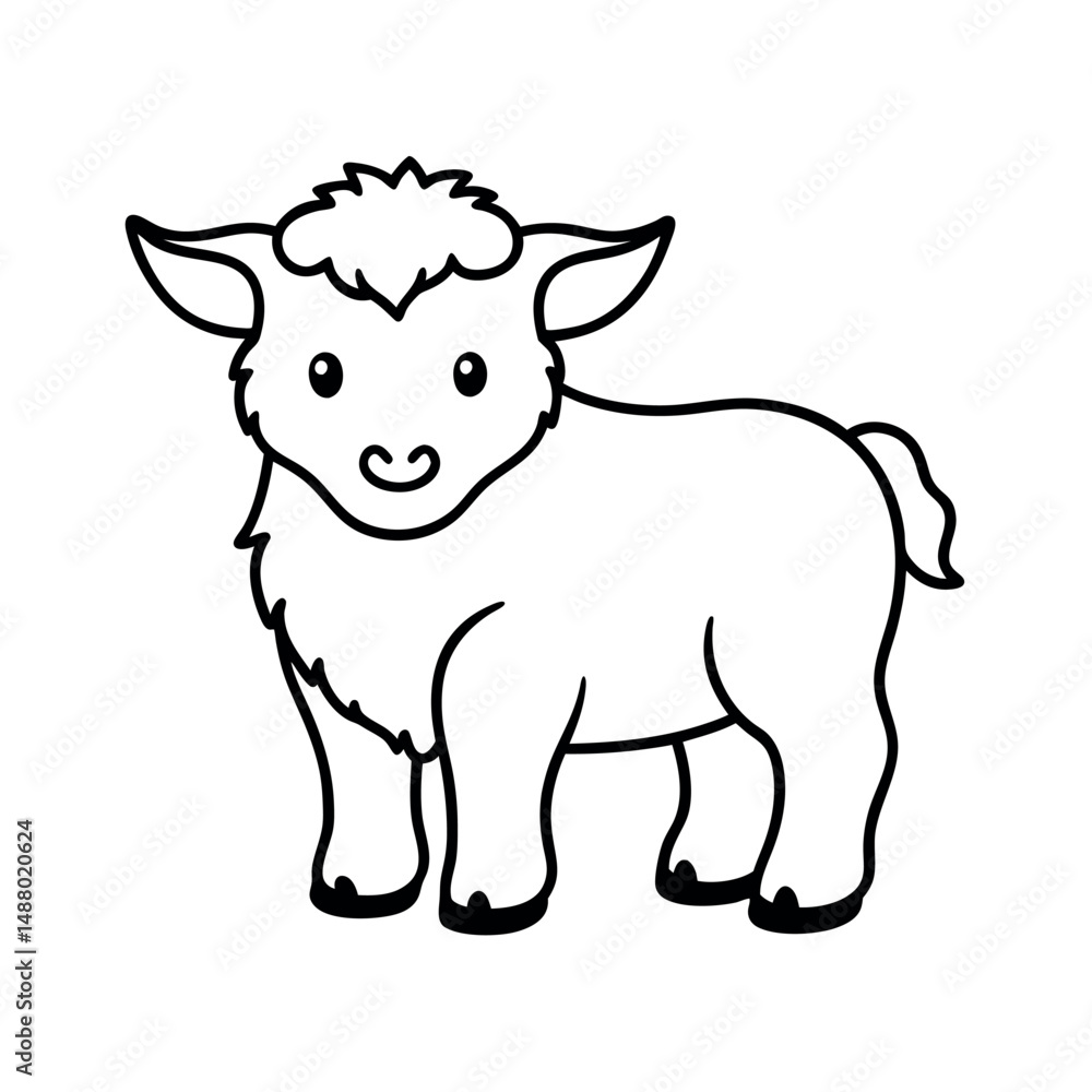 Baby Domestic Yak Outline Line Art Baby Domestic Yak Outline Line Art