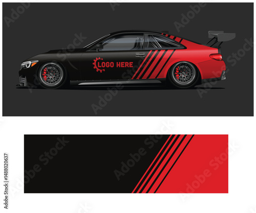 Black and Red Sport Coupe Car Wrap Design Template