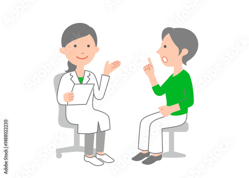 　医者の診察を受ける女性患者　全身