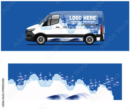 White Cargo Van Mockup with Blue Bubble Wrap Design