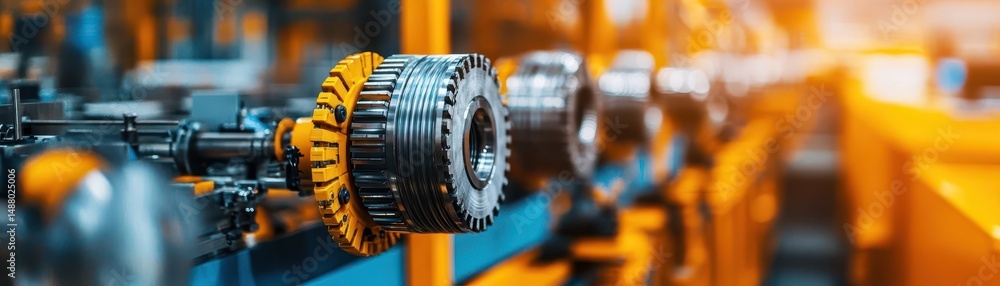 Obraz premium Close Up View of Industrial Machine in Factory Setting Highlighting Intricate Components and Robust Structure Evoking a Sense of Manufacturing Precision