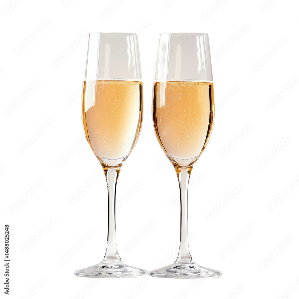 Celebrate with elegant champagne flutes filled with bubbly on a neutral background, two champagne flutes on a Transparent background Celebrate with elegant champagne flutes filled with bubbly on a neutral background, two champagne flutes on a Transparent background