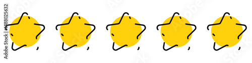Five gold star rating. Satisfaction Rating and Leaving Positive Review. Online feedback reputation quality customer review. Review and rate us stars, business concept for apps and websites. Rate us