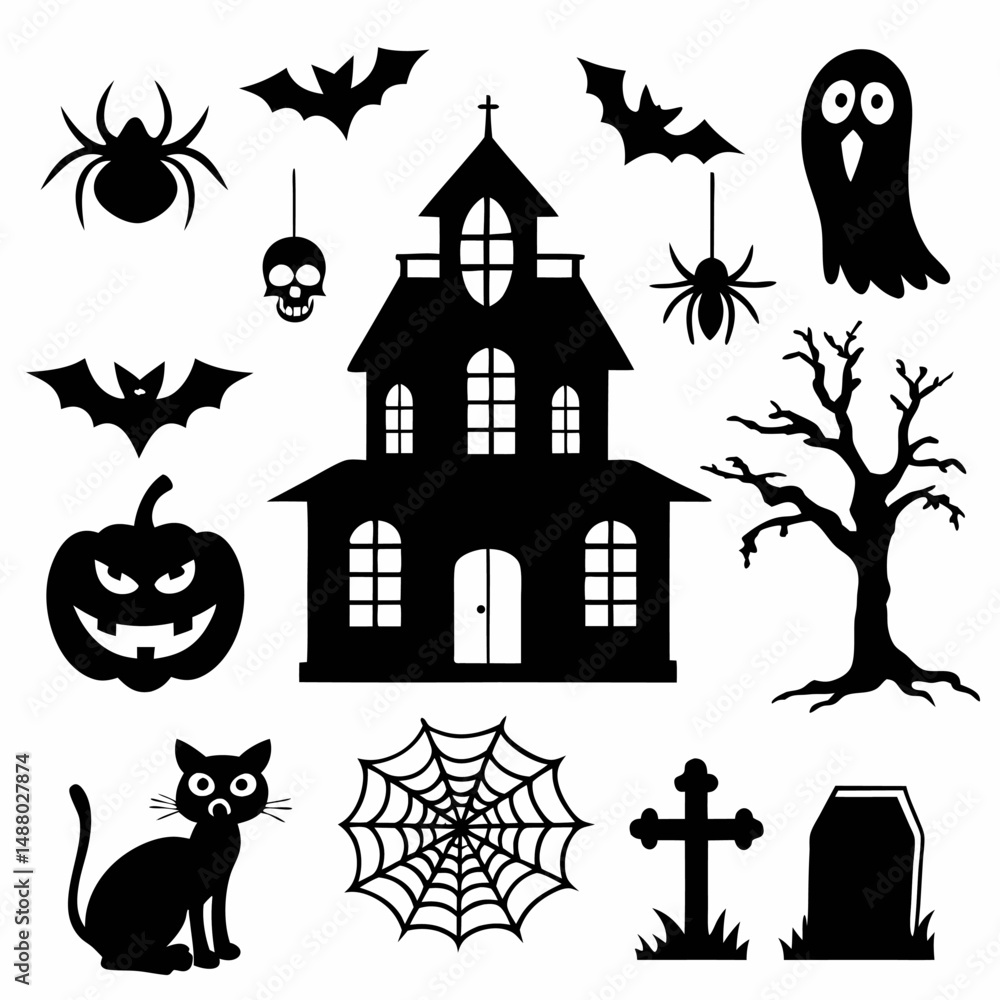 Spooky Halloween Night Vector – Haunted House, Moon, Bats & Scary Castle for Autumn Holiday Design
Spooky Halloween Night Vector – Haunted House, Moon, Bats & Scary Castle for Autumn Holiday Design