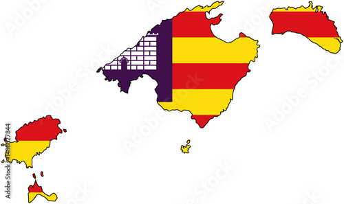 Balearic Islands Map with Regional Flag Colors