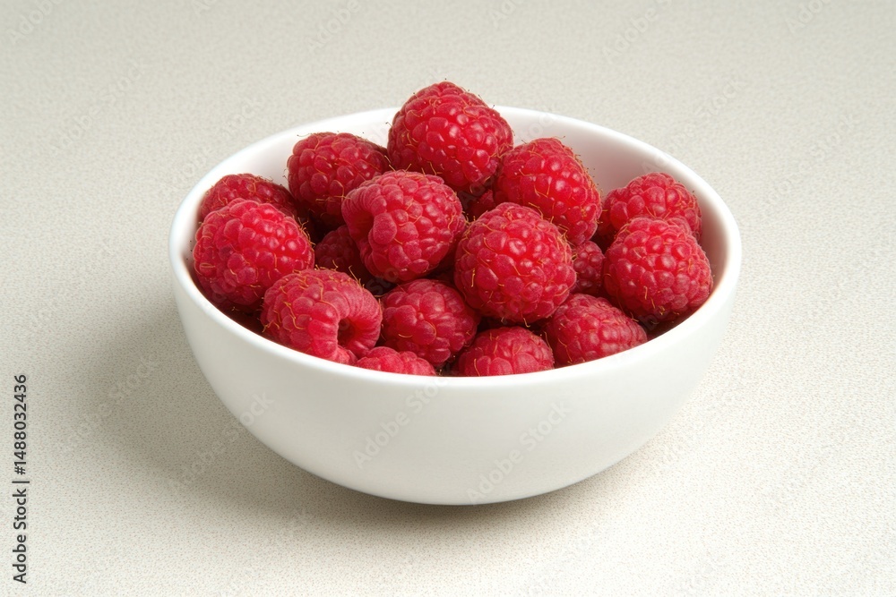 Ripe red raspberries in a white bowl on white background Ripe red raspberries in a white bowl on white background