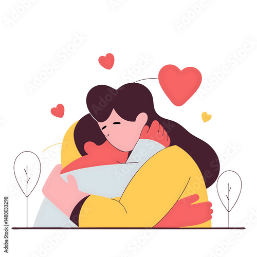 Mother hug concept illustration showing emotional warmth with a parent embracing a child lovingly
