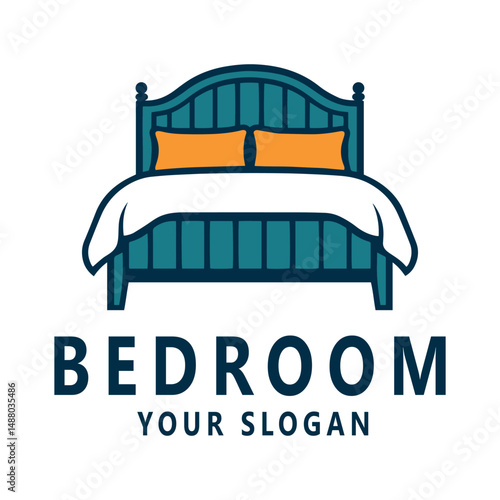 Cozy Bedroom Icon Featuring Bed and Pillows