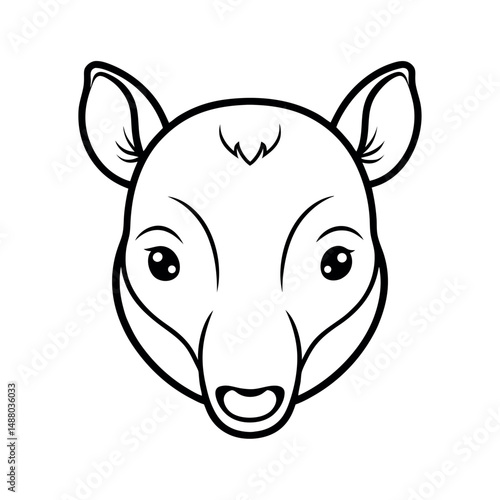 Cute Baby Tapir Face Line Art Drawing