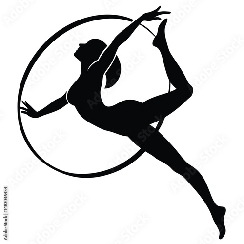 Graceful Rhythmic Gymnastics Silhouette Artistic Hoop Performance Illustration