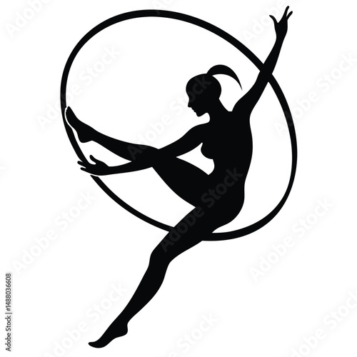 Graceful Silhouette of a Rhythmic Gymnast with Hoop