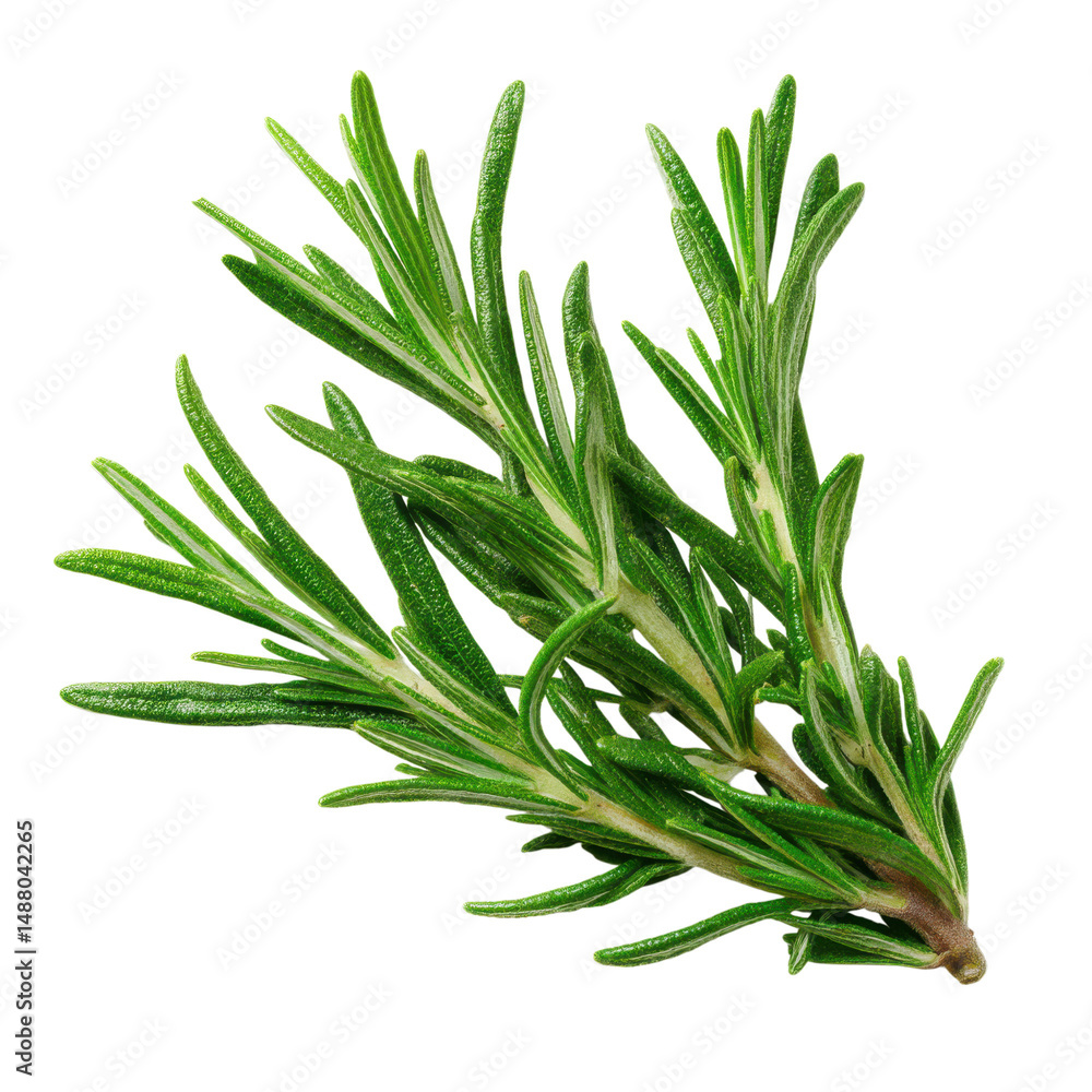 Fototapeta premium Fresh rosemary twig cut out isolated on transparent or white background. A high resolution PNG image of Fresh rosemary twig cut out.