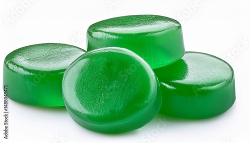 hard candy green mint caramel isolated on white background full depth of field