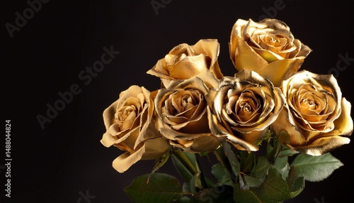 gold roses bouquet on black background