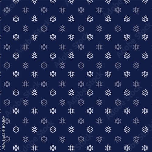 Small white flowers pattern doodle shapes motif continuous classic blue background. Modern floral fabric design textile swatch ladies dress, men's shirt all over print block.