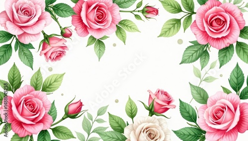Wallpaper Mural Delicate watercolor rose blooms, lush green leaves, seamless repeat , romantic, pattern, pink Torontodigital.ca