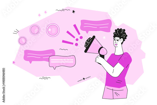 Promote business and announce a new promotion concept. Effective advertisements and announcements to attract customers and boost the brand, flat vector illustration isolated on white.