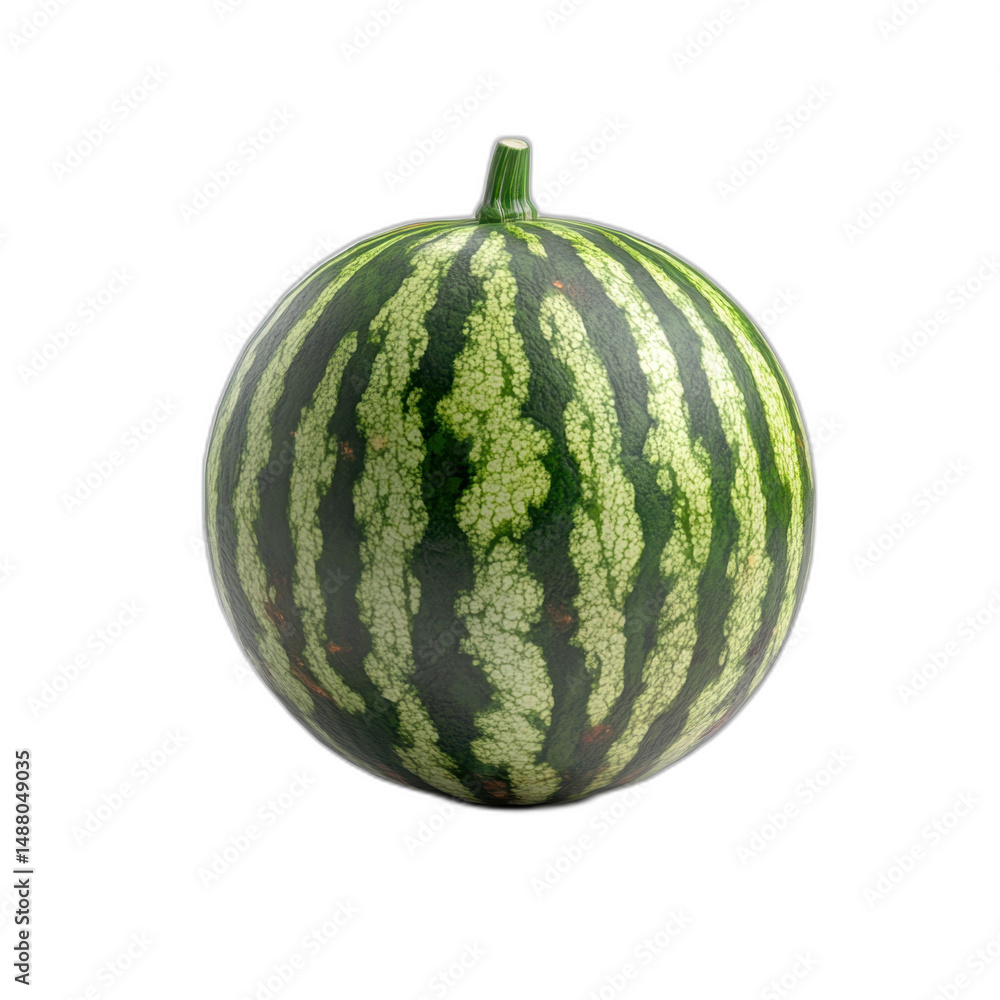 Ripe watermelon, dark green skin with light green stripes, vibrant pink flesh, black seeds. Isolated on transparent background. Ripe watermelon, dark green skin with light green stripes, vibrant pink flesh, black seeds. Isolated on transparent background.