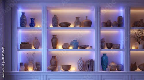 Wallpaper Mural Stylish Zoom Virtual Backgrounds Featuring Elegant Shelves of Ceramics Torontodigital.ca