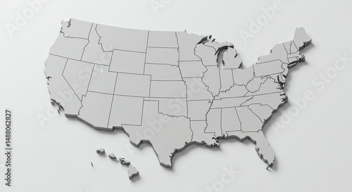 United States Map - 3D Rendered Minimalist