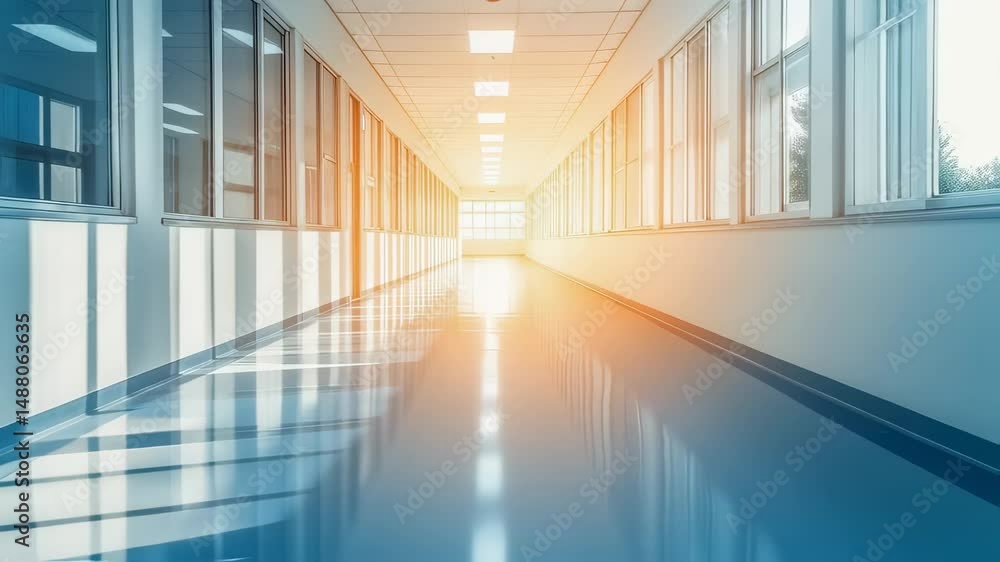 Endless Perspectives: Exploring a Hospital Hallway with Gleaming Reflections Endless Perspectives: Exploring a Hospital Hallway with Gleaming Reflections
