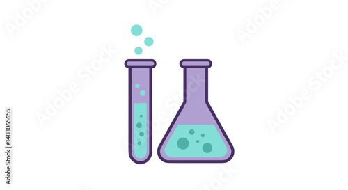 Colorful laboratory glassware with liquids in test tubes on a transparent background
