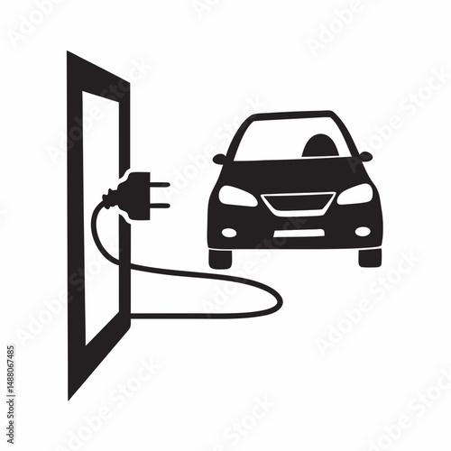 Electric car charging from wall socket in minimalist design  