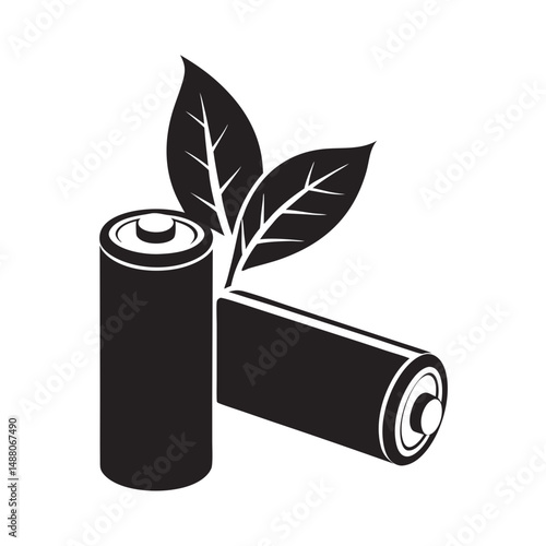 Eco-friendly batteries with leaves showing renewable energy concept  