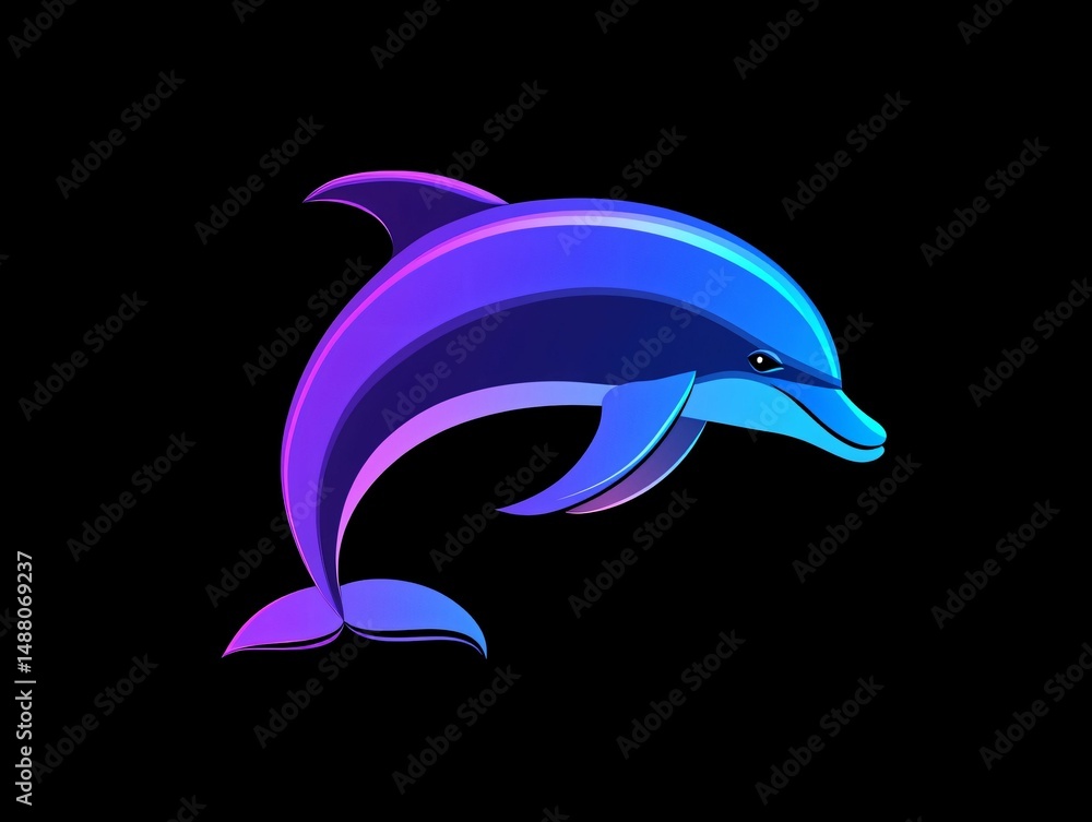 Obraz premium Vibrant Dolphin Illustration in Blue and Purple Tones on Black Background