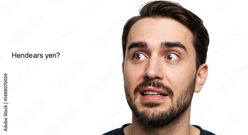 Fototapeta premium Anxious Man Looking Sideways with Suspicious Expression