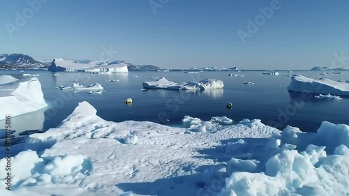 Arctic Icebergs Polar Bear Ocean Aerial View Global Warming Scene