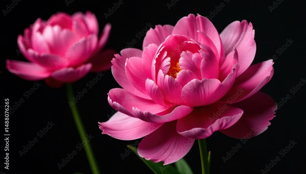 Obraz premium Bold, oversized peonies in vibrant hues on black, gothic, pink