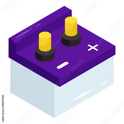 A isometric design icon of car battery