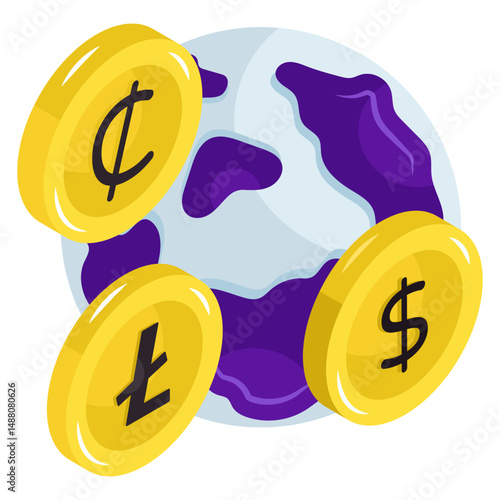 Lite coin pound and dollar coins showing concept of currency exchange
