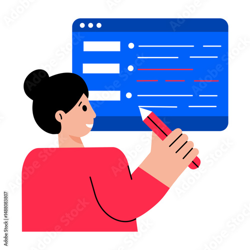A flat style illustration of a web developer