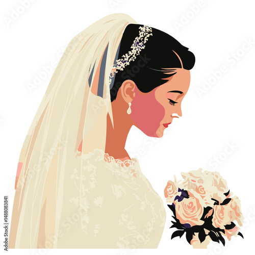 Elegant, stylish modern, beautiful bride, vector, image