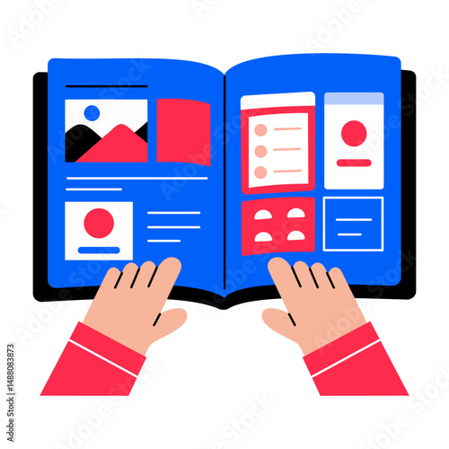 A flat style illustration of a digital magazine