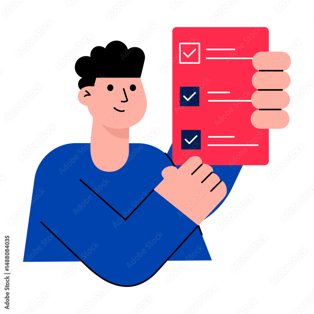 A character holding a task list, flat style illustration A character holding a task list, flat style illustration