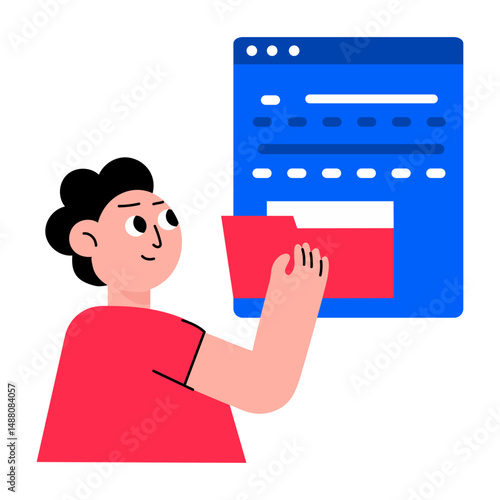Data storing character illustration in flat style