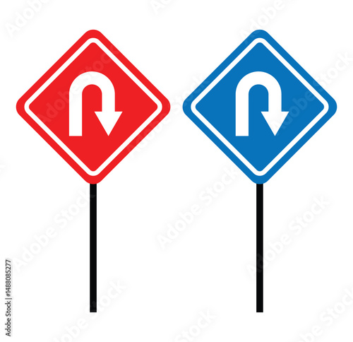 U turn arrow icon. U-Turn road sign. Arrow flat icon for u-turn or return. Vector illustrator