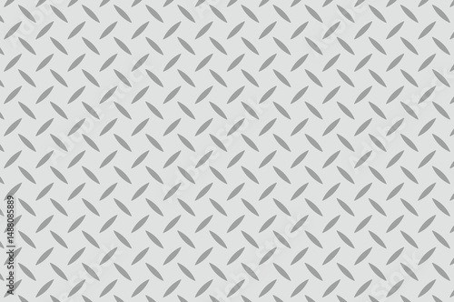 Abstract geometric texture of repeating diamond-patterned metal surface with light gray elongated ovals in grid. Minimalist industrial design, flat neutral background, seamless pattern, even lighting.