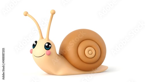 Cute cartoon snail illustration, 3d rendering