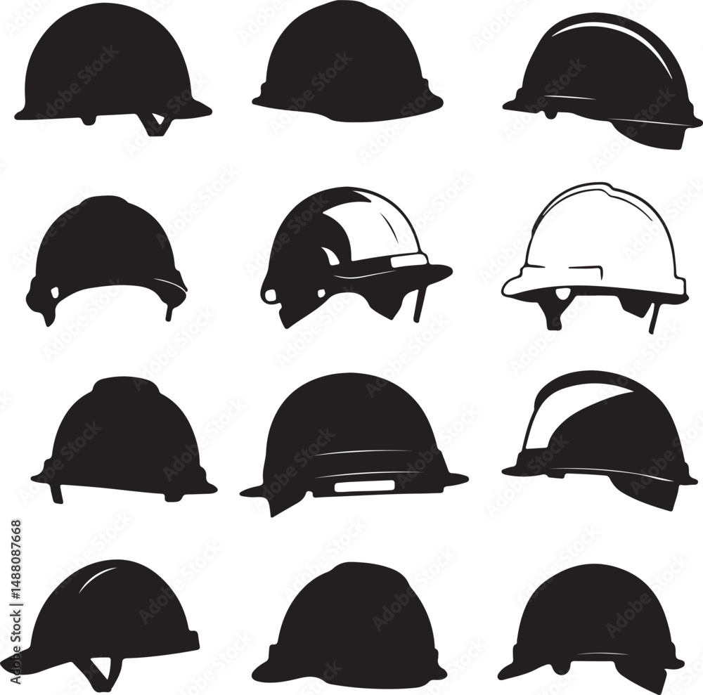 Construction Hard Hats Vector Silhouette Set: Safety Helmets Clipart for Building, Engineering, and Industrial Design Projects Construction Hard Hats Vector Silhouette Set: Safety Helmets Clipart for Building, Engineering, and Industrial Design Projects