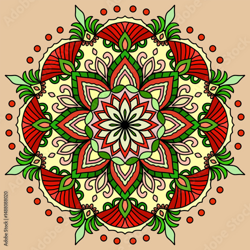 Ornate Circular Mandala Multicolored Designs , vibrant mandala bursts with color and intricate detail, Vintage decorative elements. Oriental pattern, vector illustration.