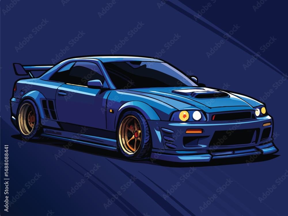 Obraz premium Blue sports car vector illustration automotive art