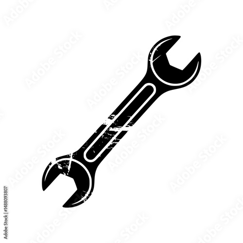 Black silhouette of a double ended wrench with distressed texture